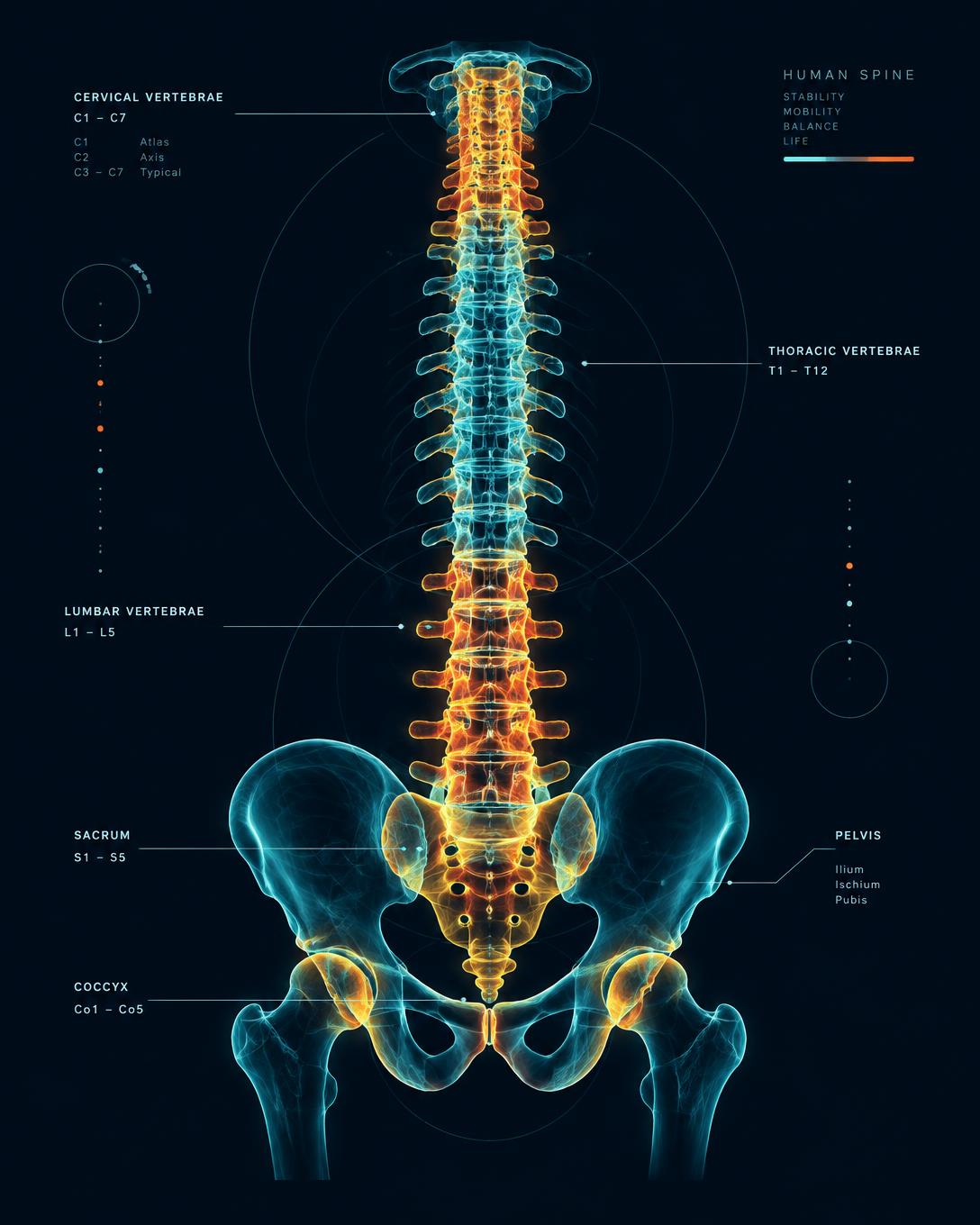Anatomische Darstellung von Wirbelsäule und Becken